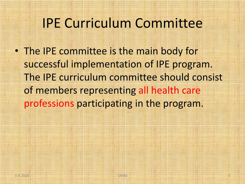 ipe curriculum committee