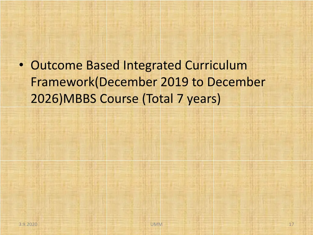 outcome based integrated curriculum framework