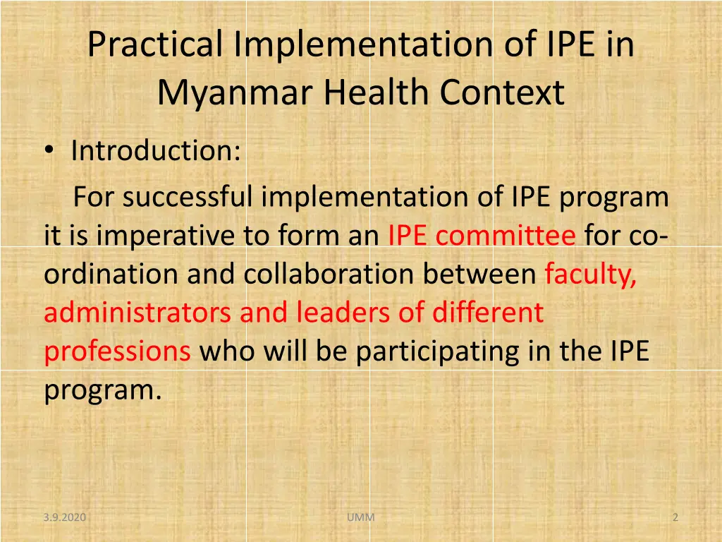 practical implementation of ipe in myanmar health