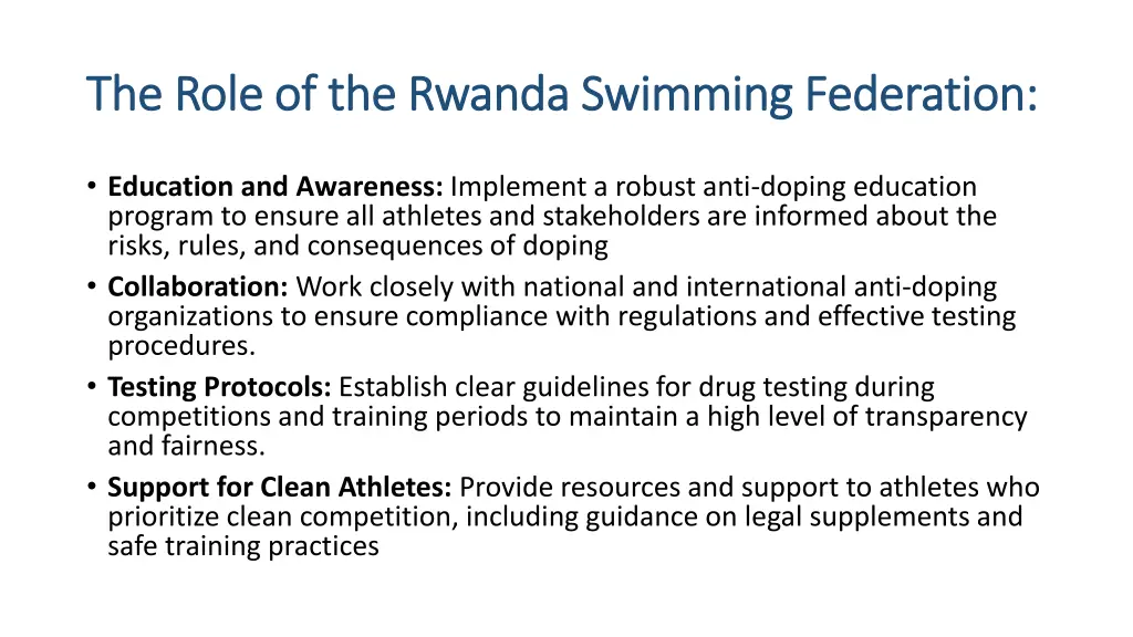 the role of the rwanda swimming federation