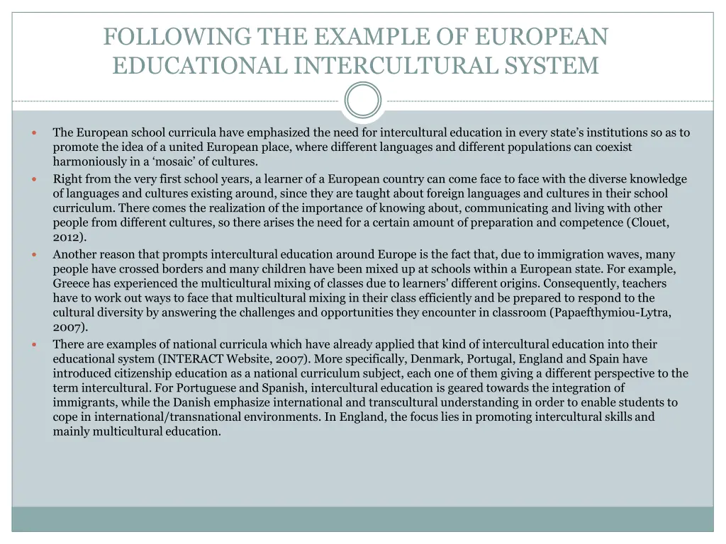 following the example of european educational