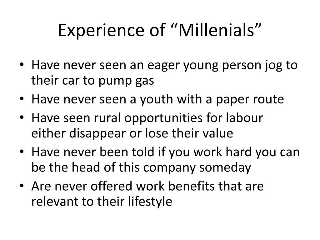 experience of millenials