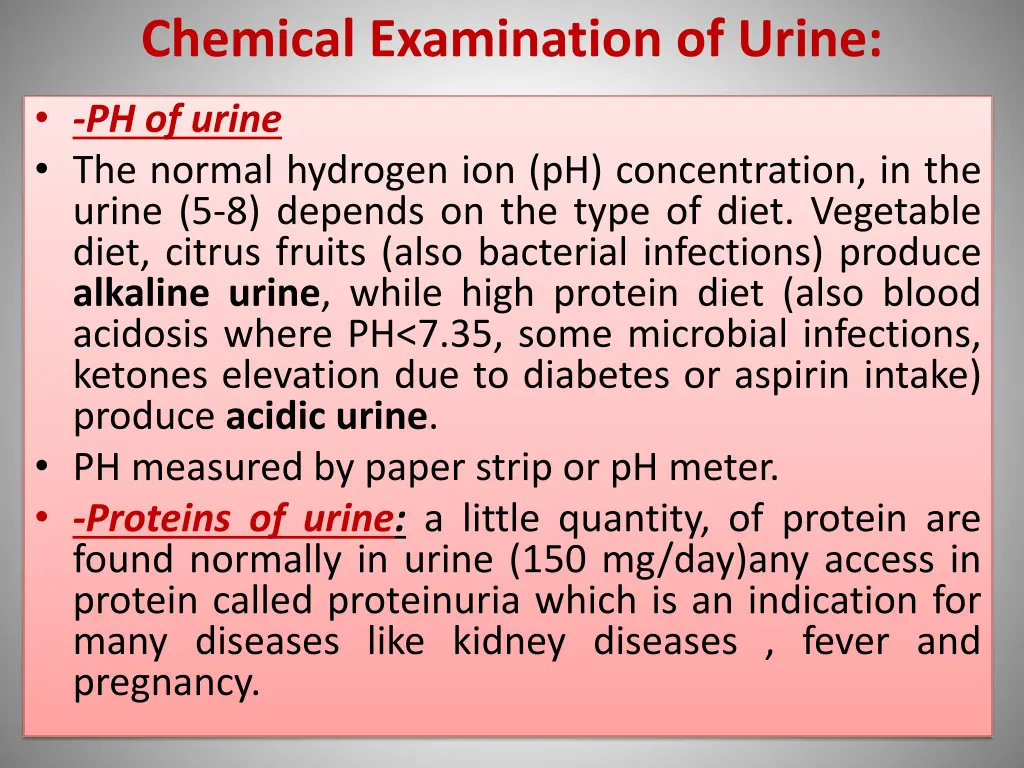 chemical examination of urine
