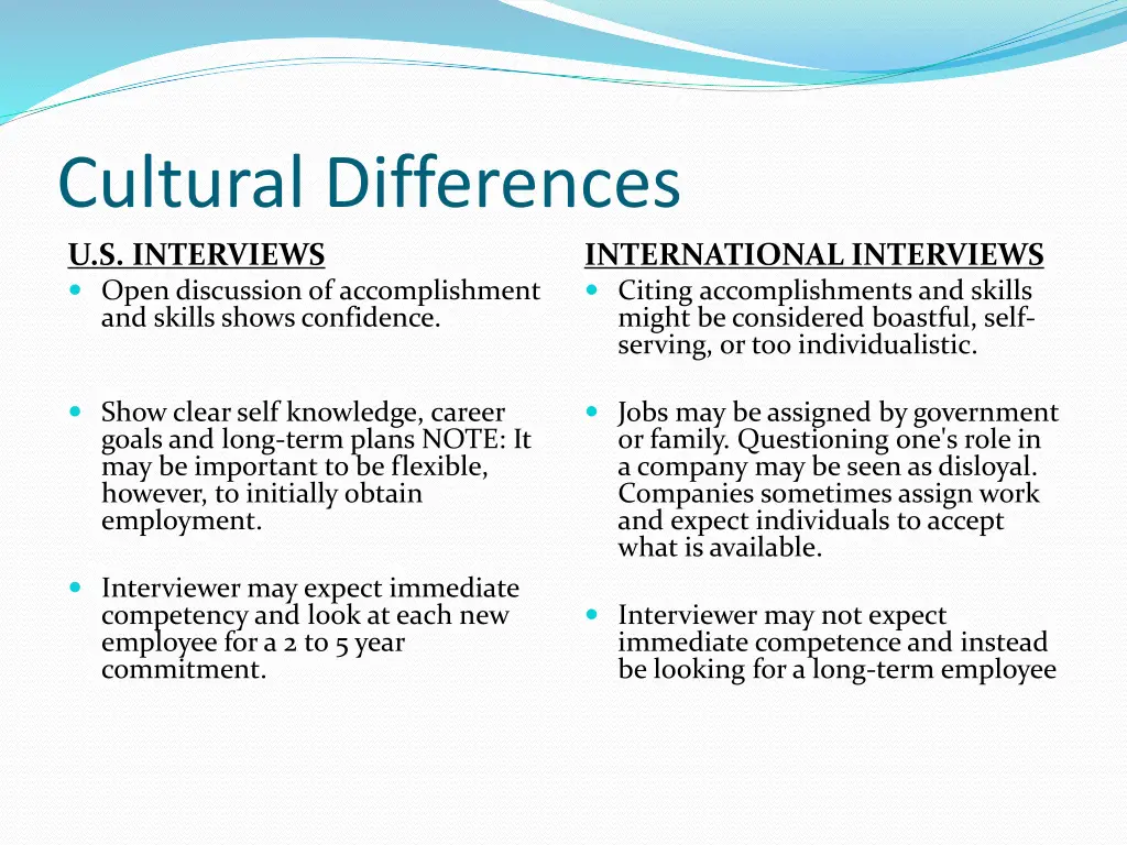 cultural differences u s interviews open