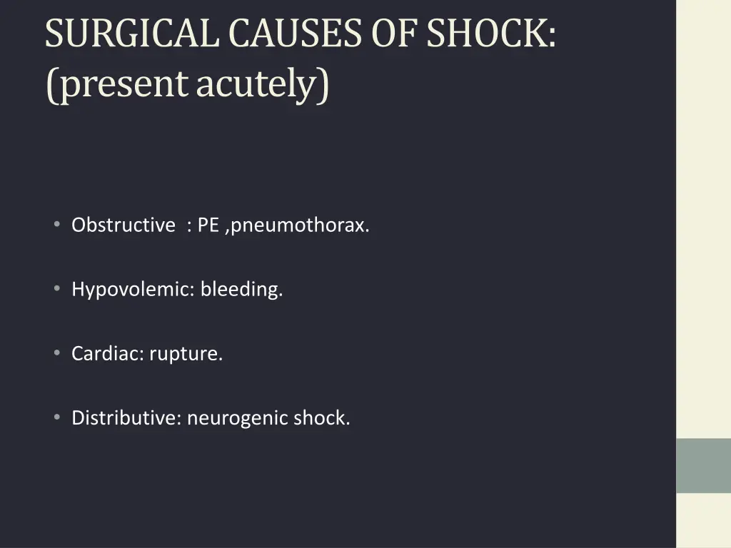 surgical causes of shock present acutely