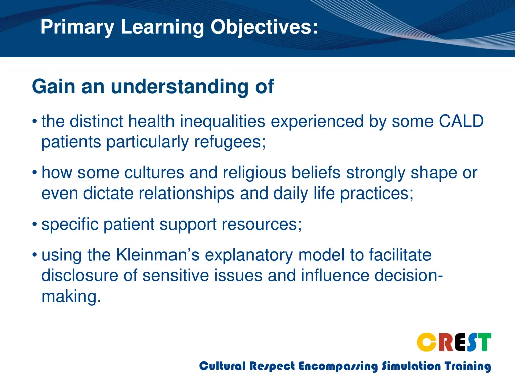 primary learning objectives