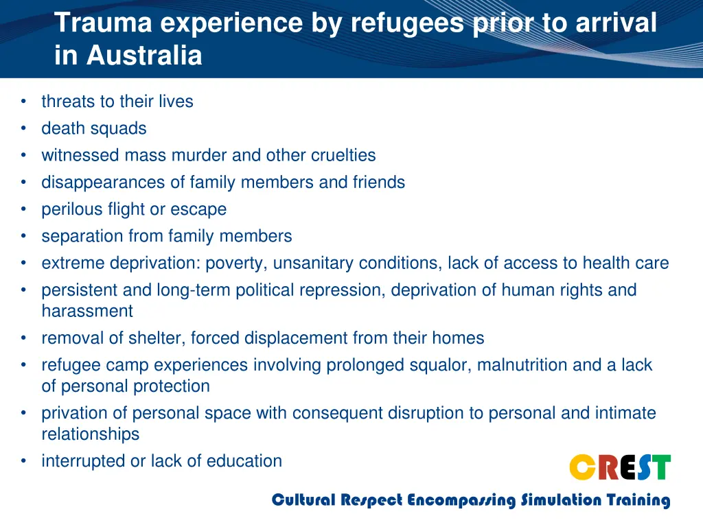 trauma experience by refugees prior to arrival