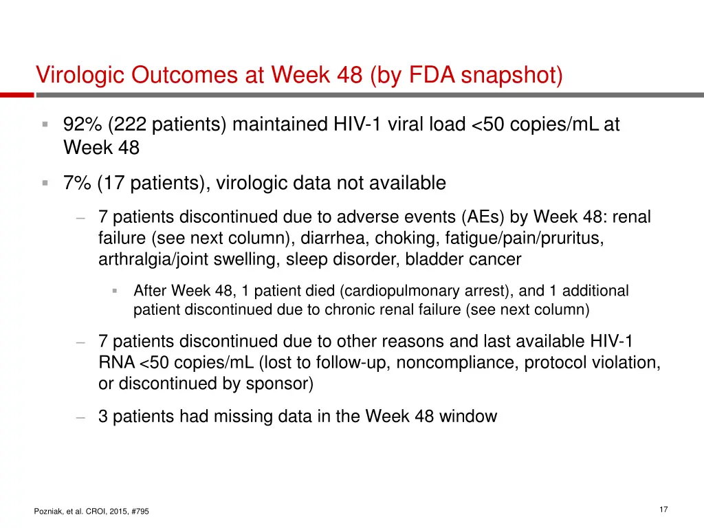 virologic outcomes at week 48 by fda snapshot