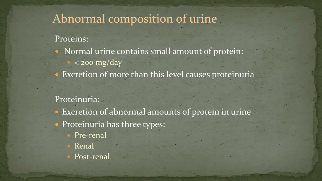 abnormal composition of urine