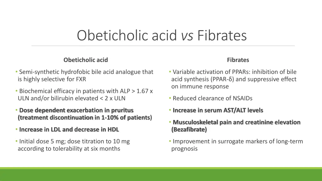 obeticholic acid vs fibrates