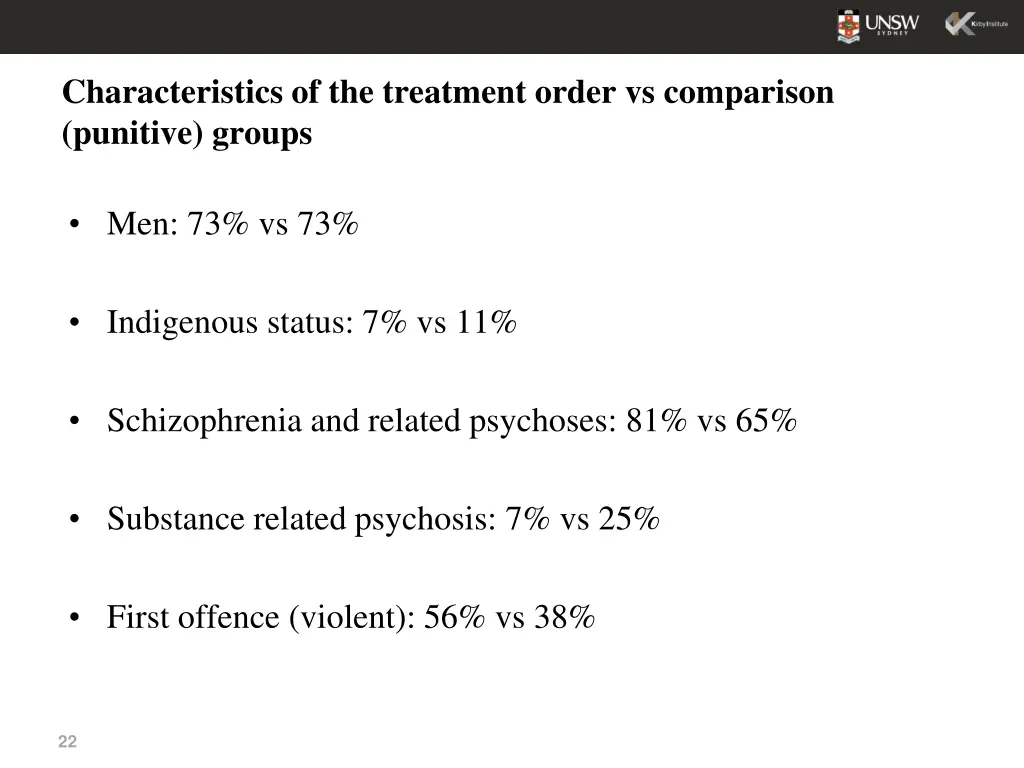characteristics of the treatment order