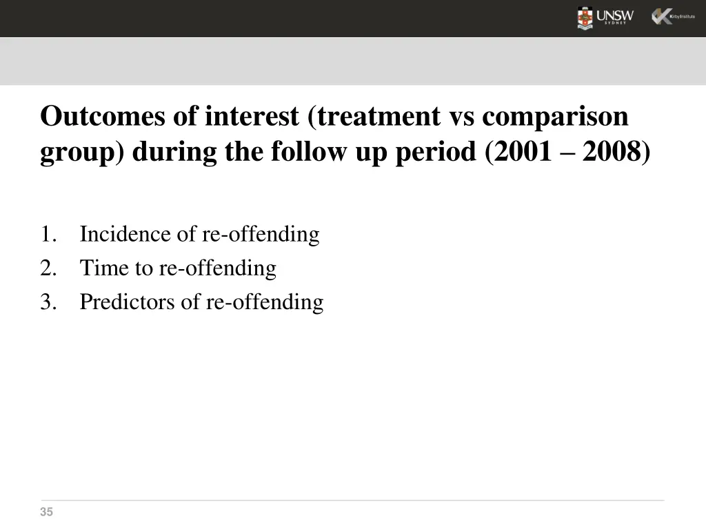 outcomes of interest treatment vs comparison