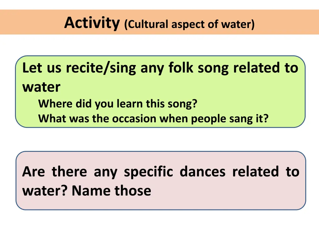 activity cultural aspect of water