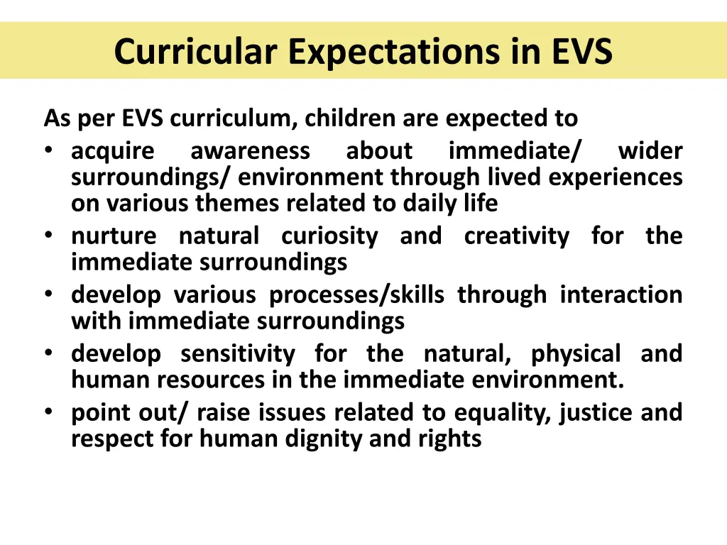 curricular expectations in evs