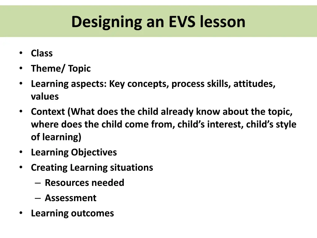 designing an evs lesson