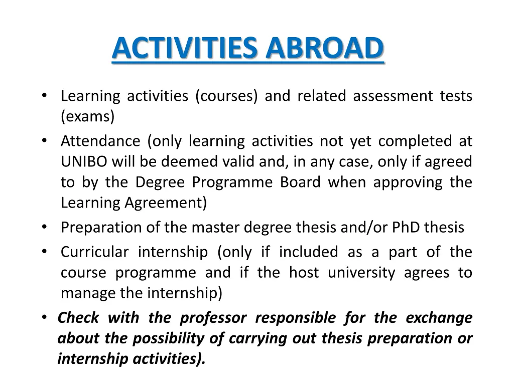 activities abroad