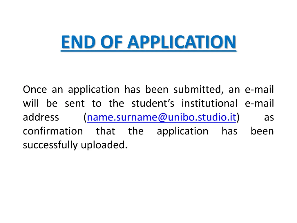 end of application