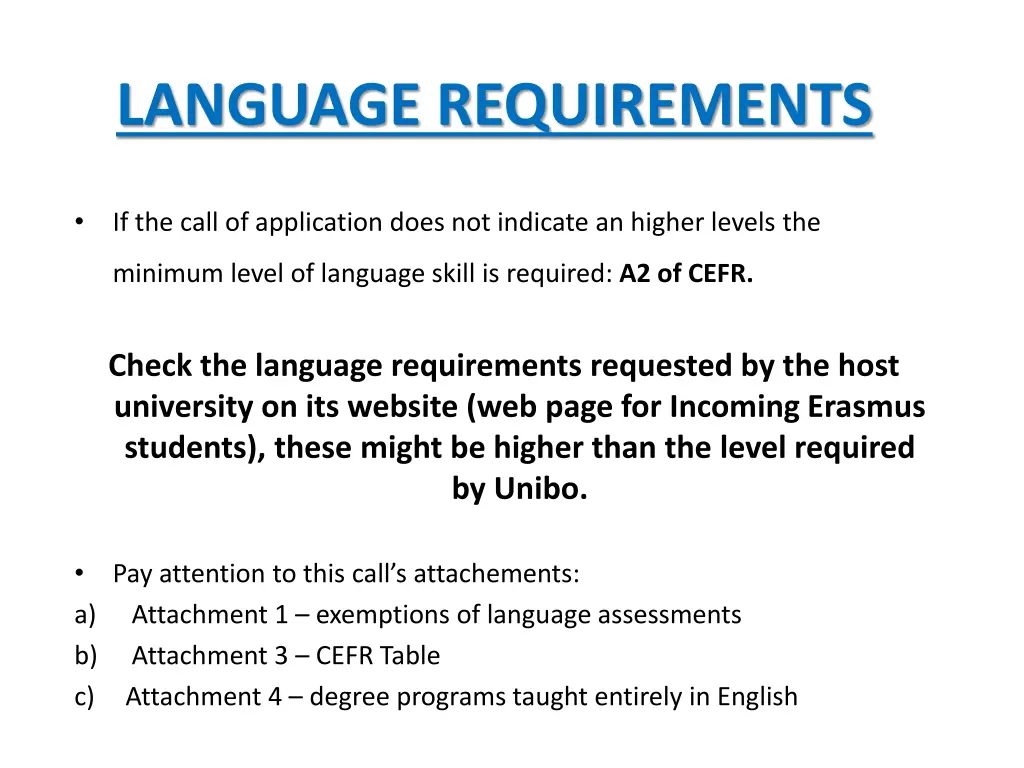 language requirements