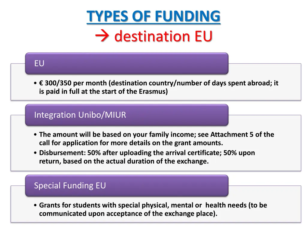 types of funding destination eu