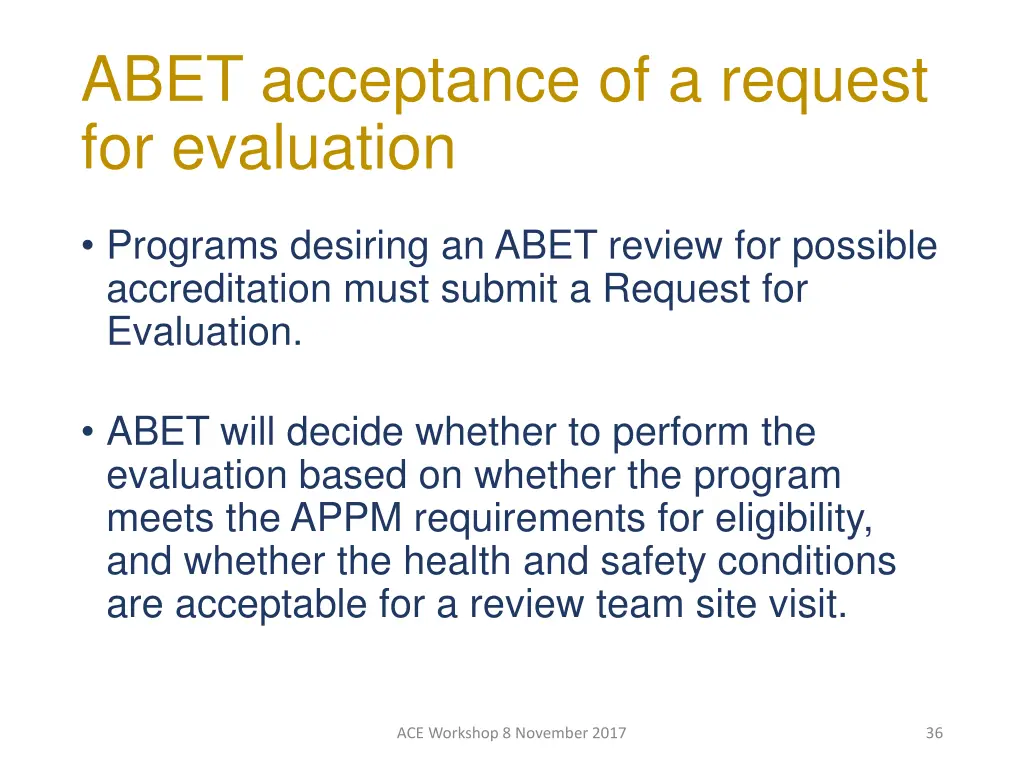abet acceptance of a request for evaluation