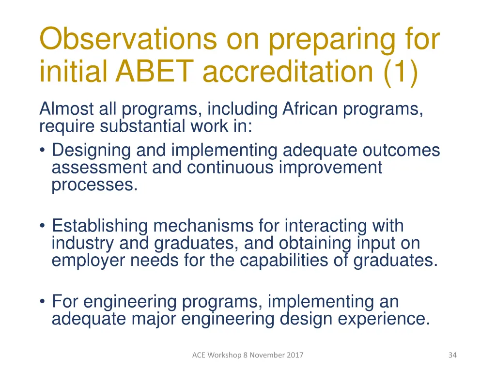 observations on preparing for initial abet