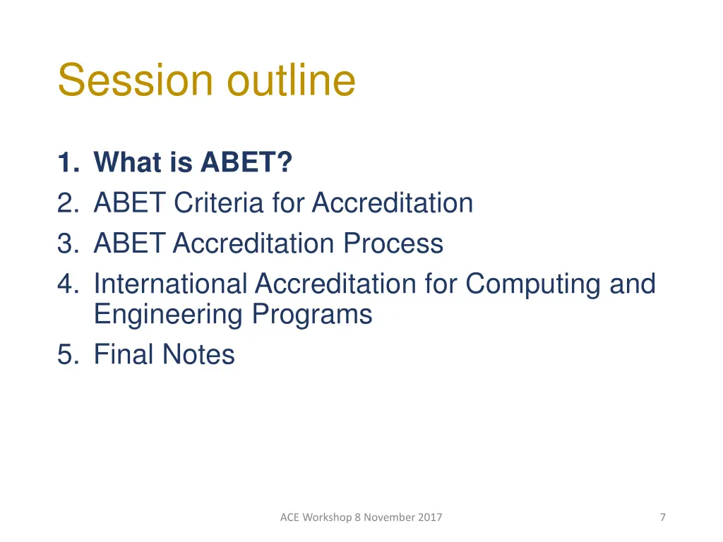 session outline 1