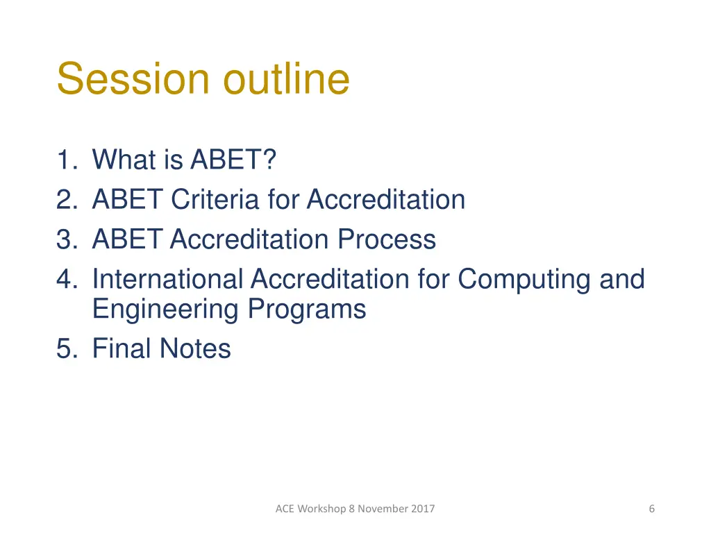 session outline