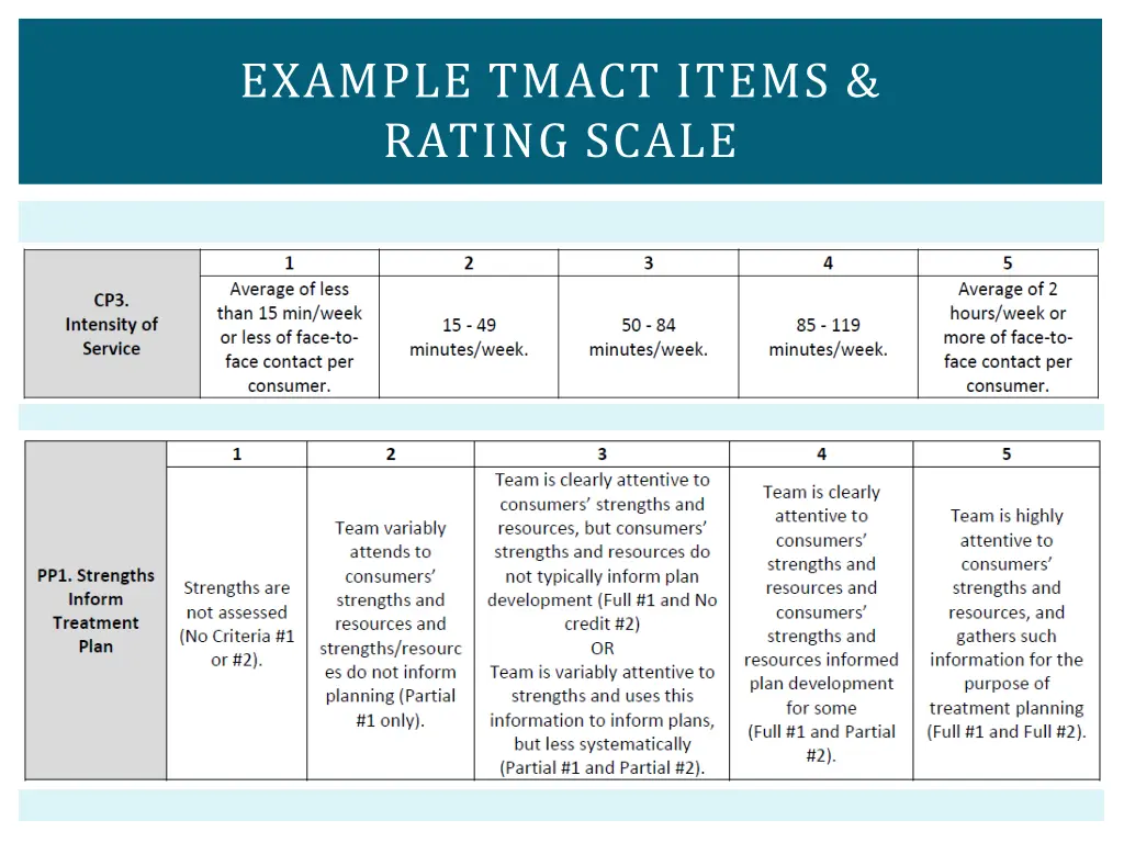 example tmact items rating scale