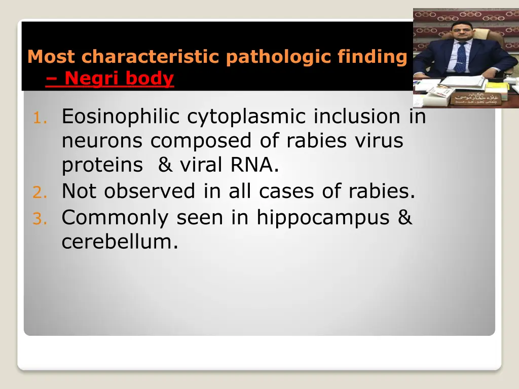 most characteristic pathologic finding negri body