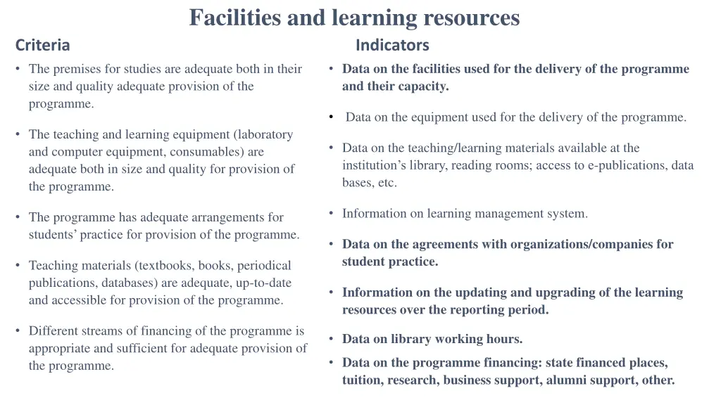 facilities and learning resources
