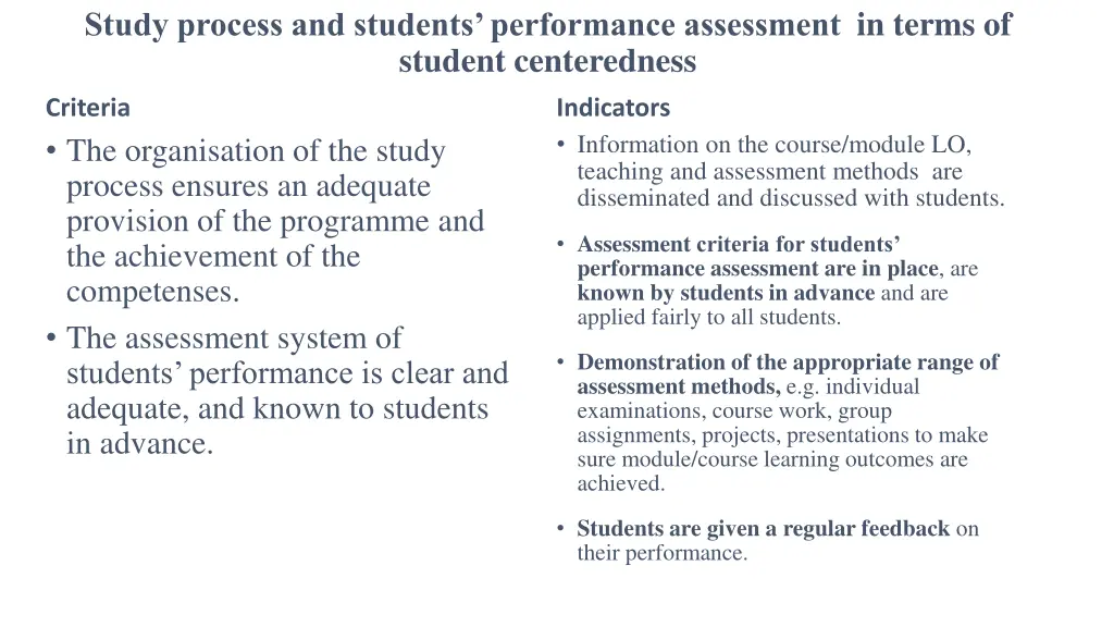study process and students performance assessment