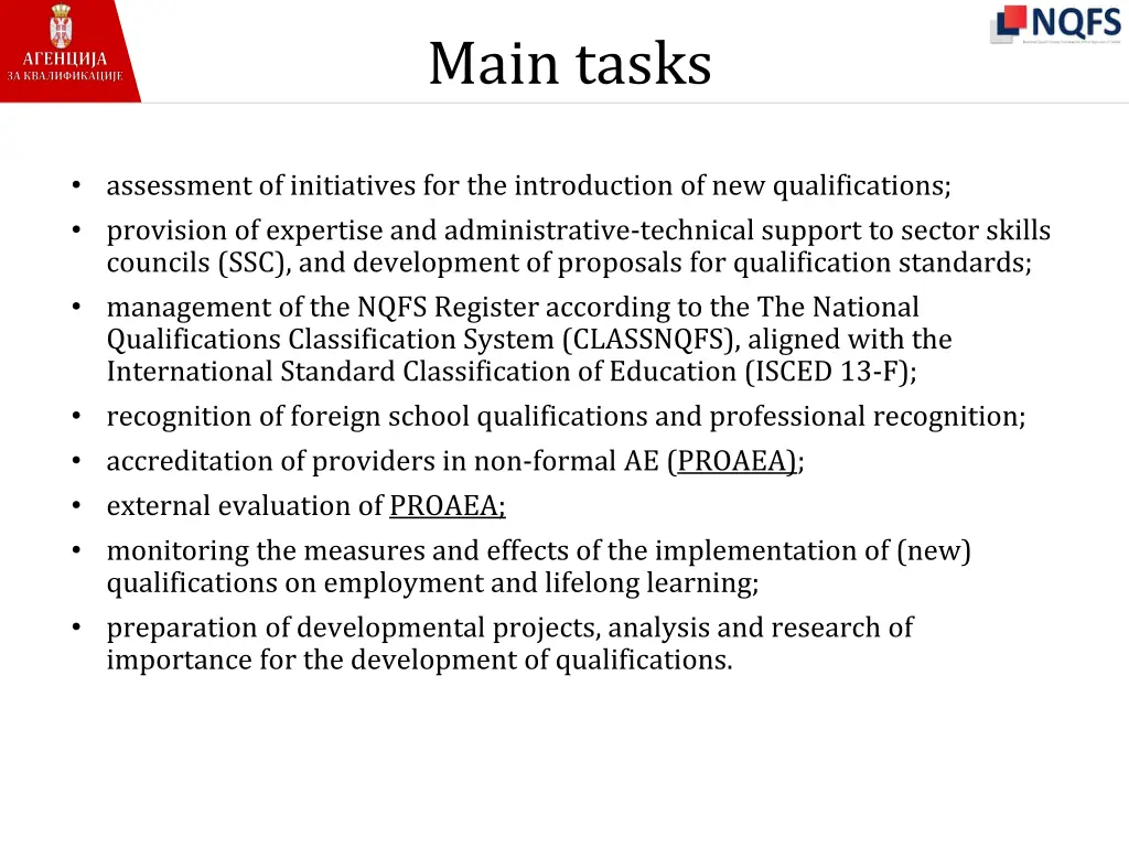 main tasks