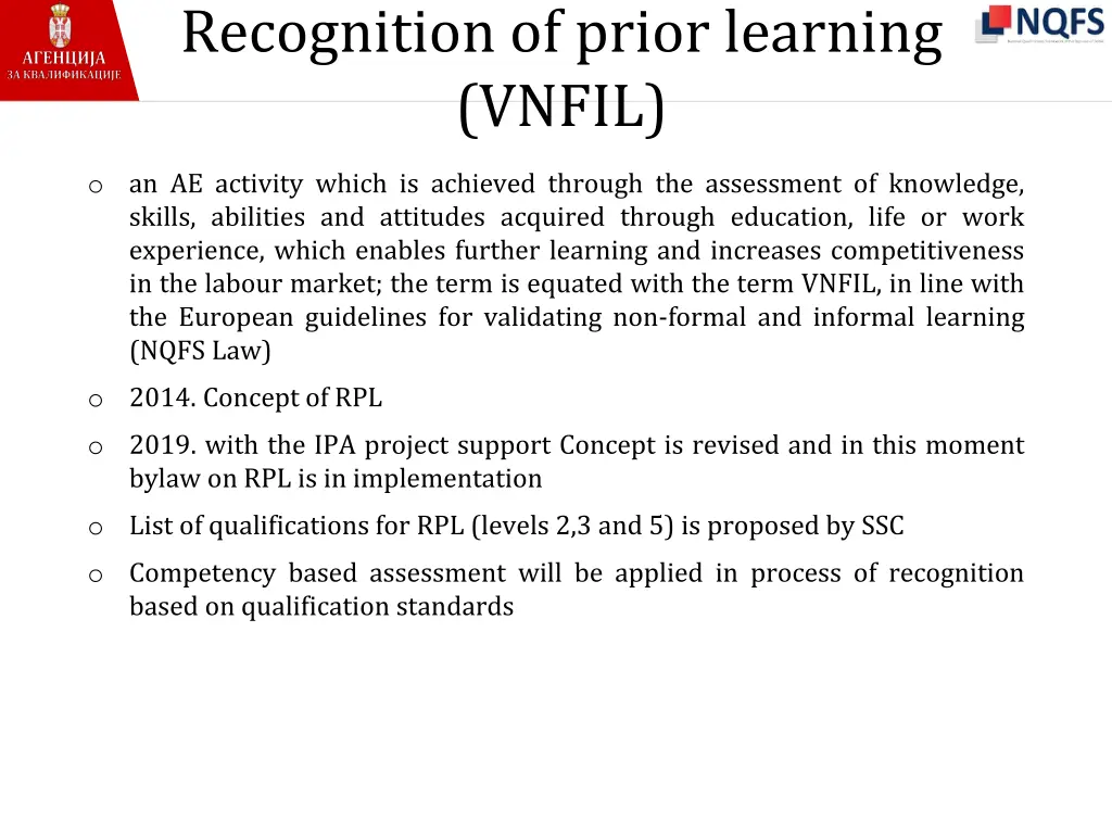 recognition of prior learning vnfil