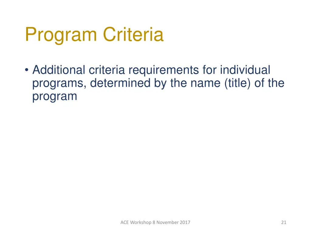 program criteria