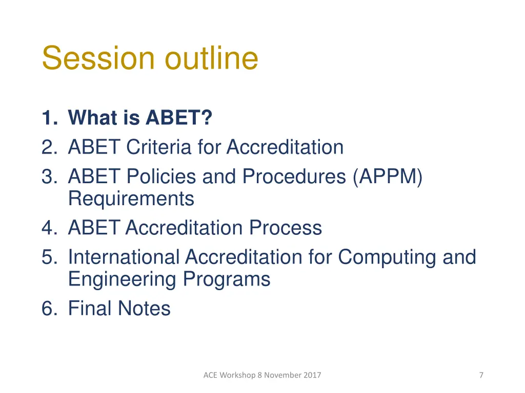session outline 1