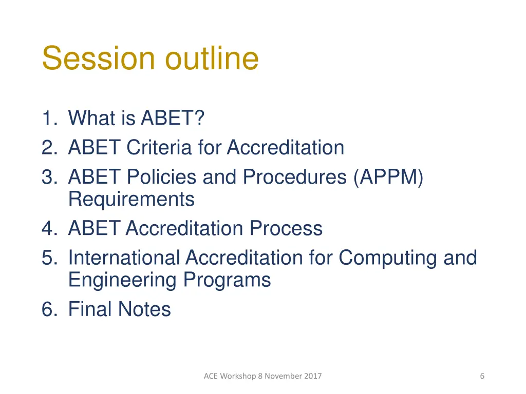 session outline