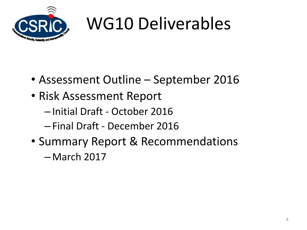 wg10 deliverables