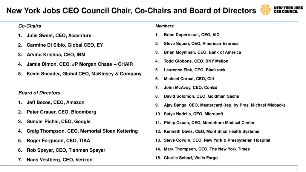 new york jobs ceo council chair co chairs
