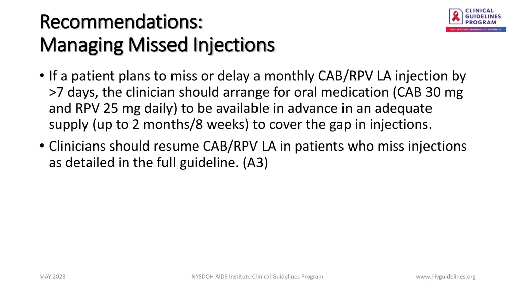 recommendations recommendations managing missed