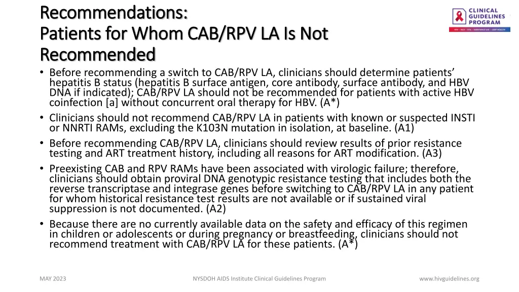 recommendations recommendations patients for whom