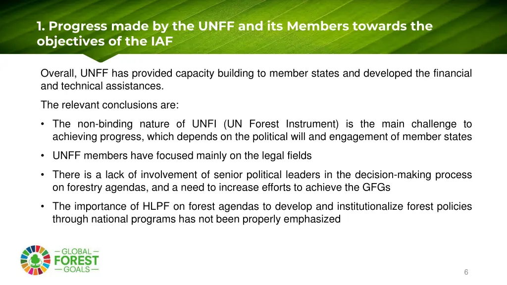 1 progress made by the unff and its members