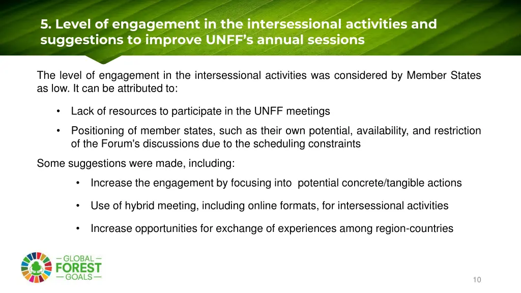 5 level of engagement in the intersessional