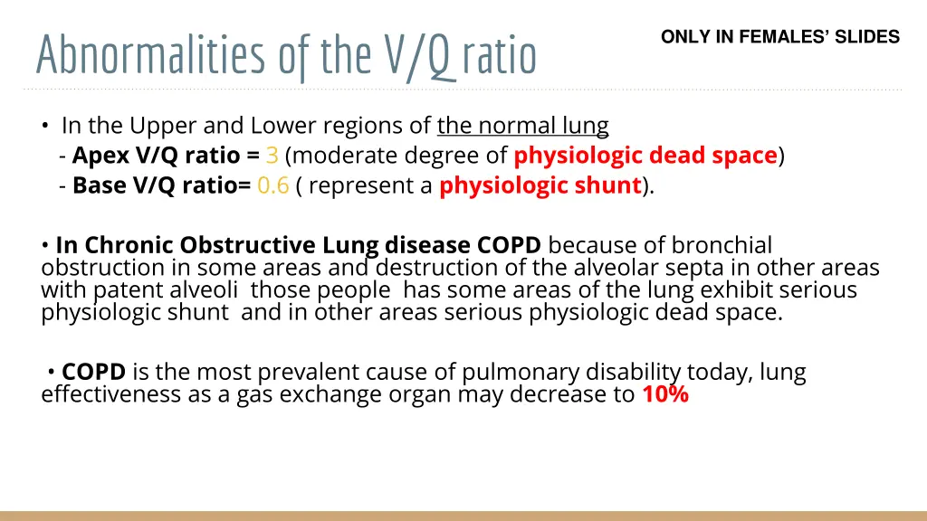 abnormalities of the v q ratio