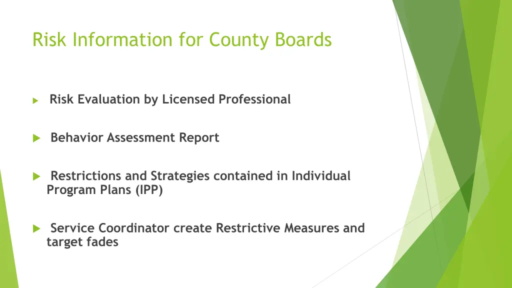 risk information for county boards