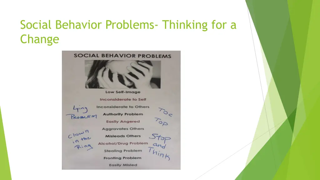 social behavior problems thinking for a change