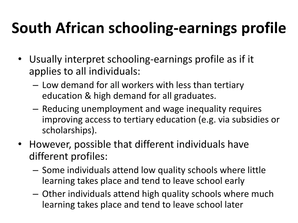 south african schooling earnings profile 2