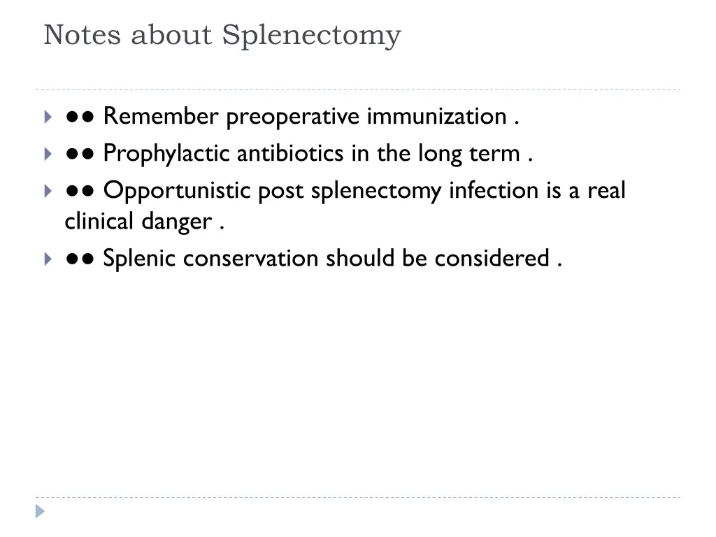 notes about splenectomy