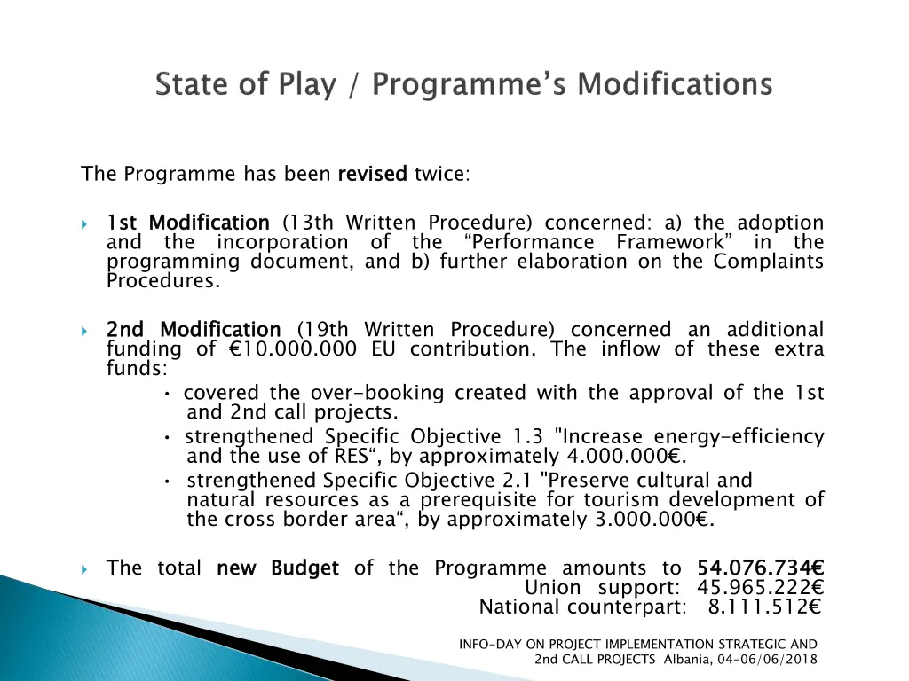 the programme has been revised