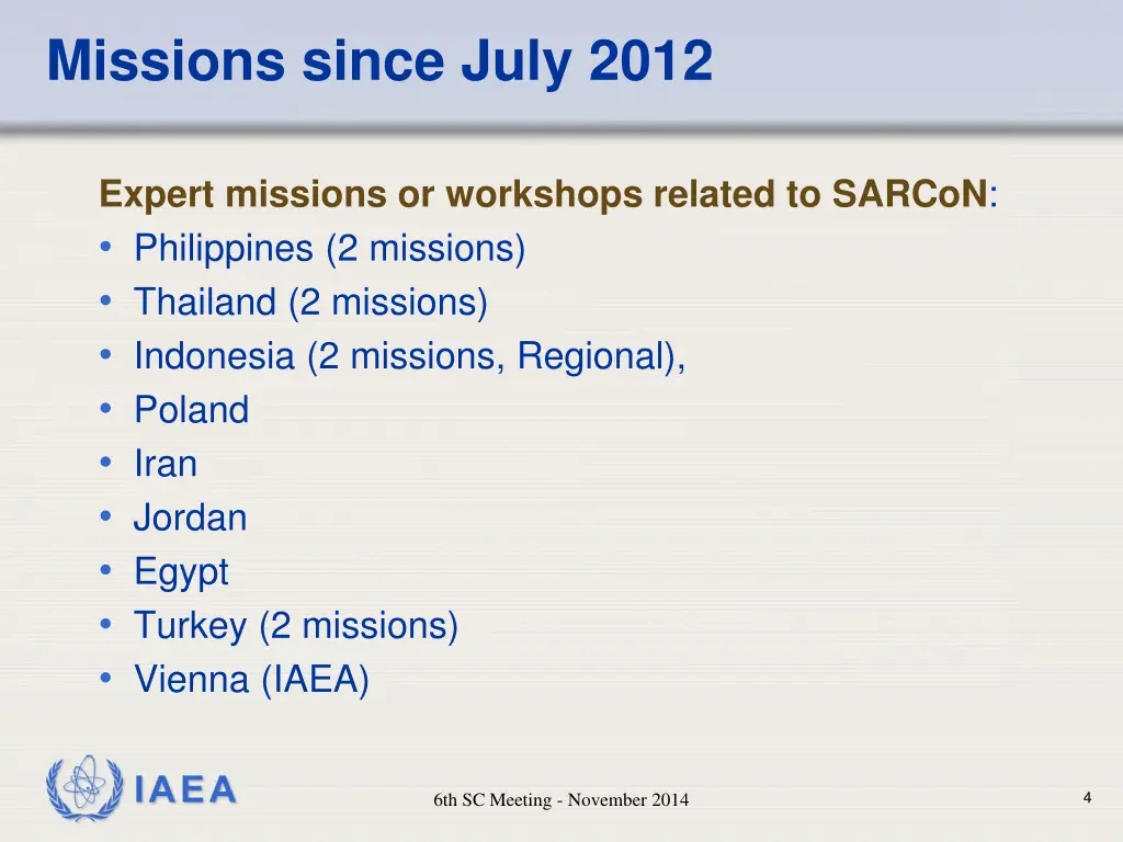 missions since july 2012