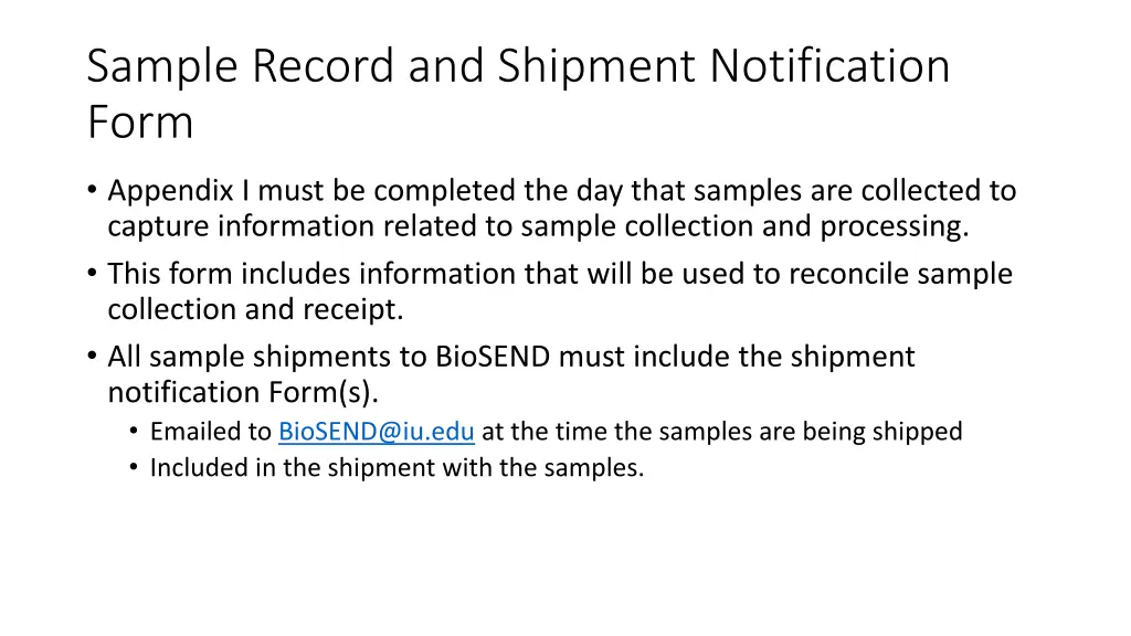 sample record and shipment notification form